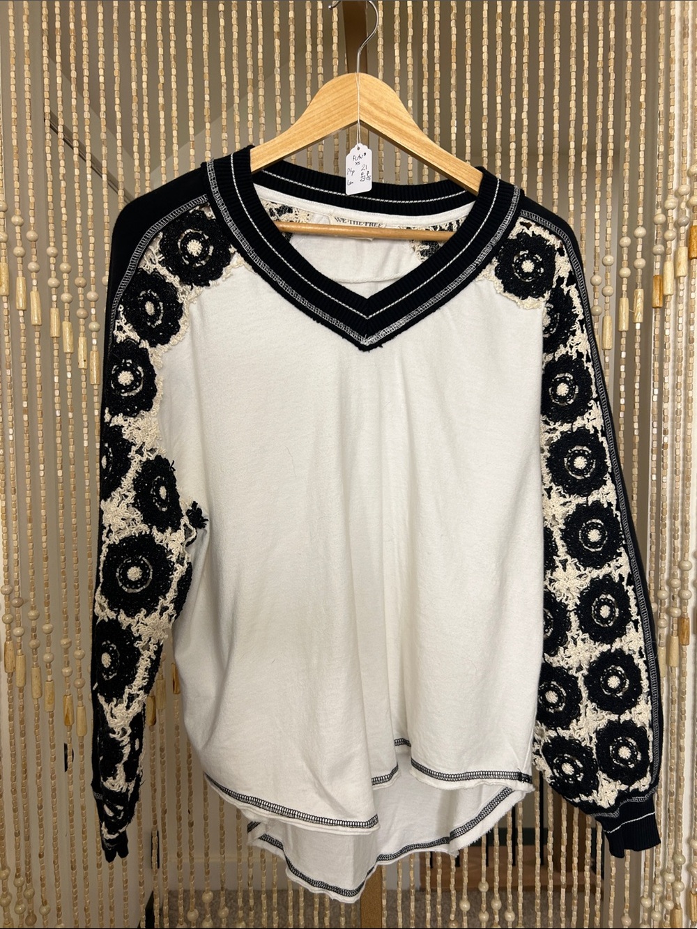 We The Free Oceanside Crochet Long-sleeve V-Neck T-shirt Size XS